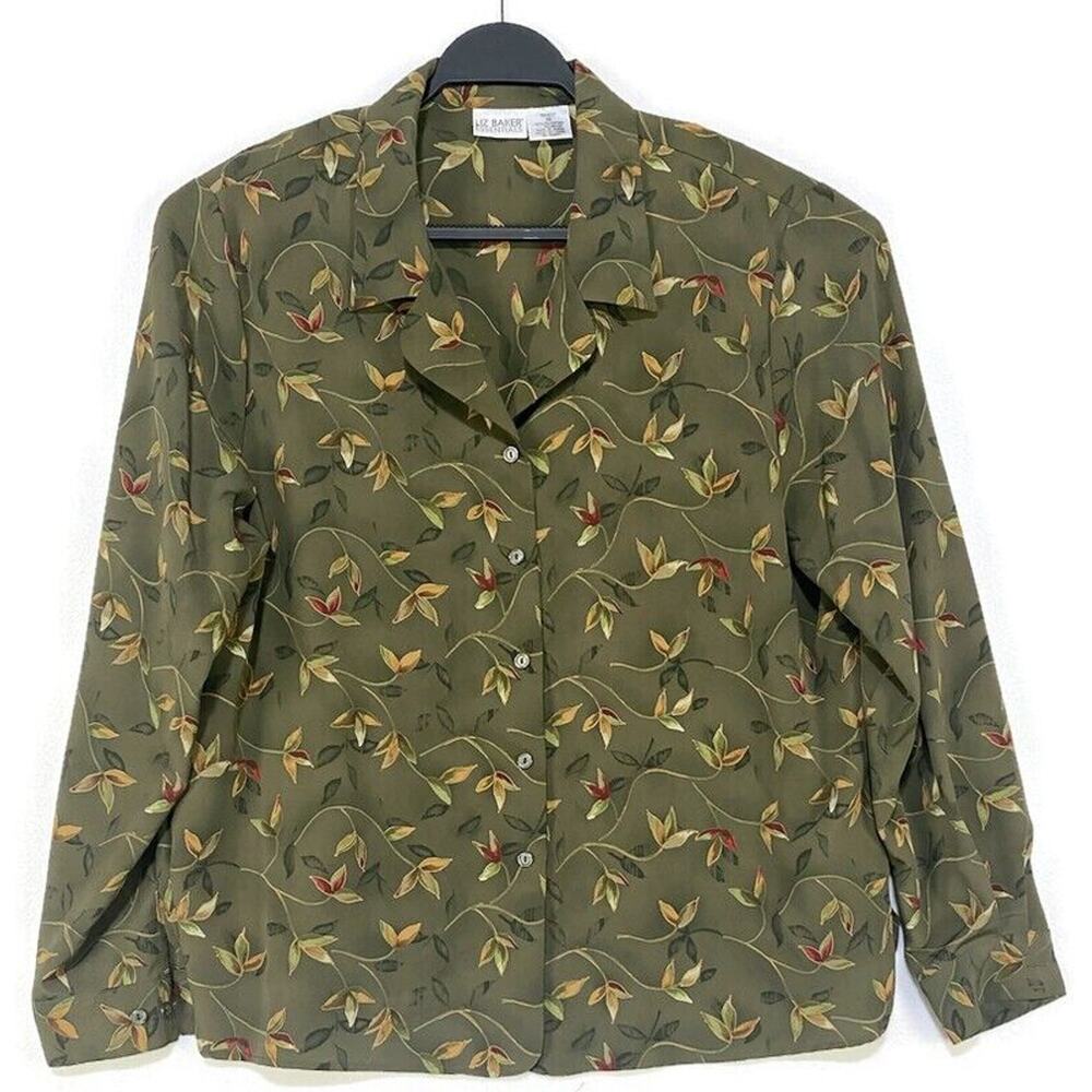 Liz Baker Essentials Top Women's Size 16 Green Polyester Long Sleeve Silky